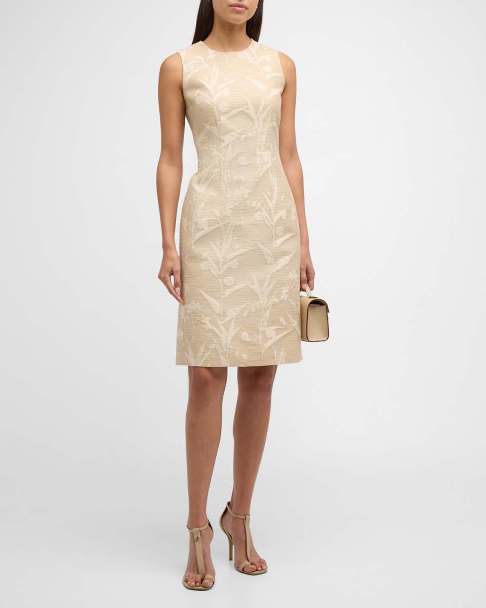 Harpson Sleeveless Floral Jacquard Midi Dress